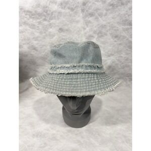 David And Young Denim Bucket Hat Light Wash Frayed Brim 100% Cotton One Size Y2K